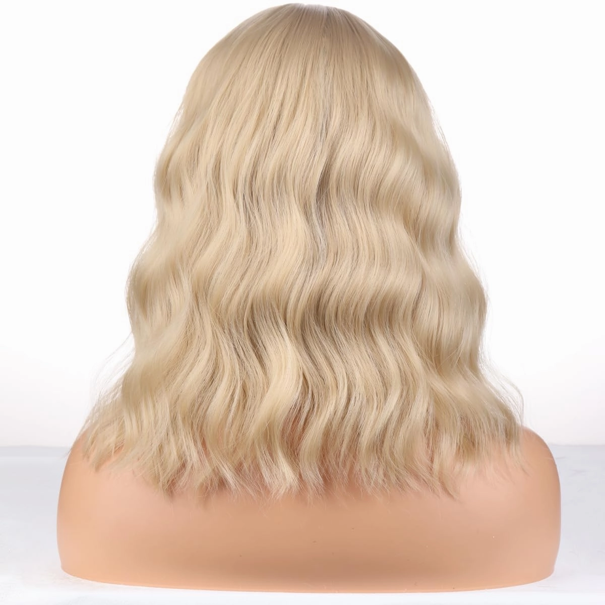 Blonde Wig For Women Short Curly Wavy Blonde Wig with Bangs Ash Blonde Bob Synthetic Wigs with Wig Cap (Ash Blonde)