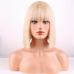 Blonde Wigs for Women Girls Short Straight Blonde Bob Wig with Bangs Heat Resistant Synthetic Wigs for Cosplay Costume Party(blonde wig)