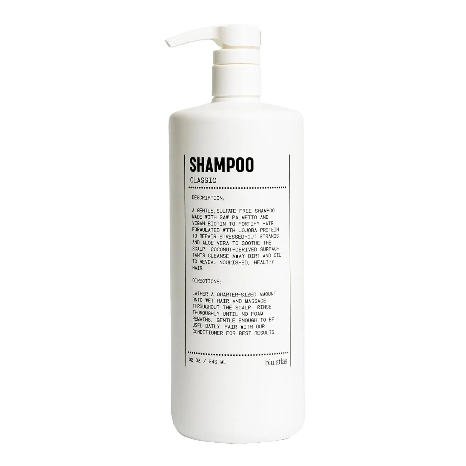 Blu Atlas Men's Natural Shampoo – Organic, Sulfate-Free, Paraben-Free – Deep Cleansing & Hydrating – Classic Scent (Bergamot, Sage, Patchouli) – Made in America– 32 oz