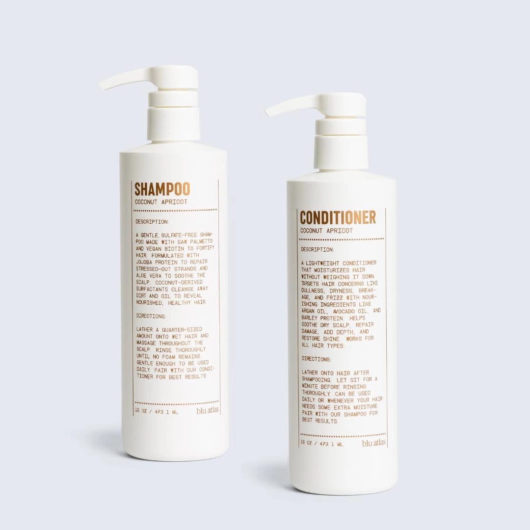 Blu Atlas Men's Shampoo and Conditioner Bundle - Coconut Apricot - Gentle Cleansing, Hydrating Shampoo for Volume, All Hair Types - 16 oz Bottle