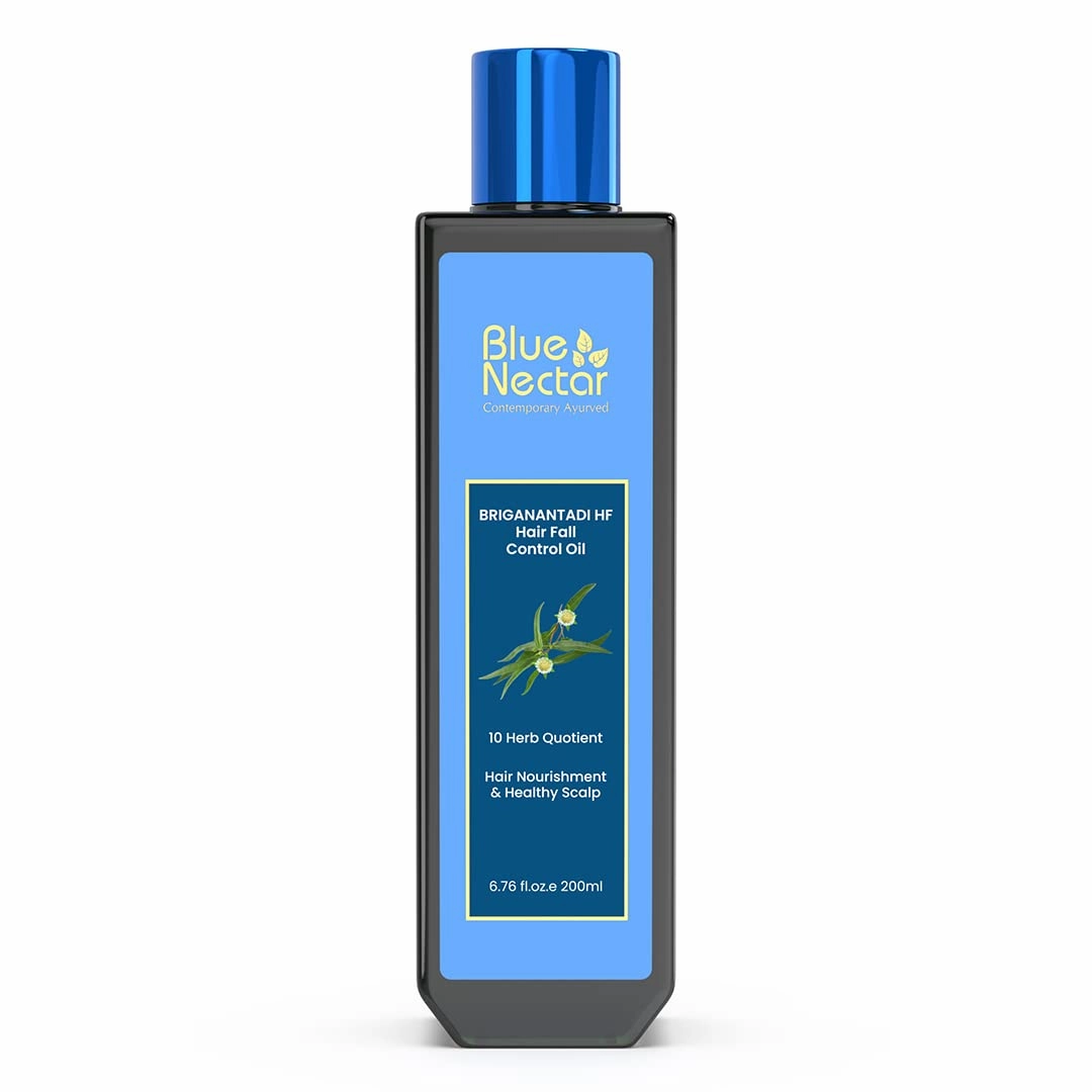 Blue Nectar Briganantadi Hair Fall control & Healthy Scalp Oil | Non Sticky Perfect Hair Fall Oil for Women & Men Hair growth (9 Herbs, 6.7Fl Oz)