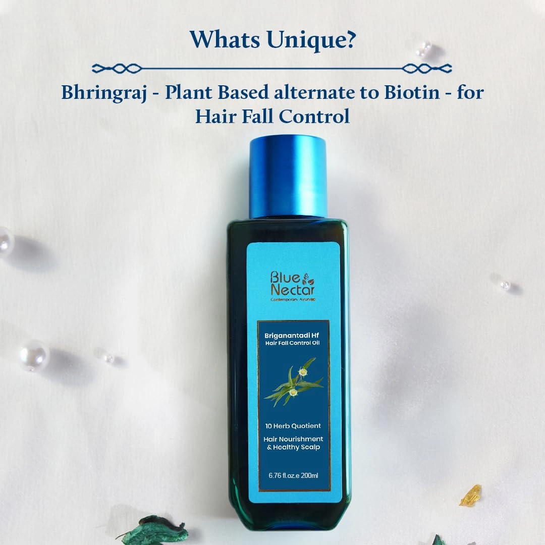 Blue Nectar Briganantadi Hair Fall control & Healthy Scalp Oil | Non Sticky Perfect Hair Fall Oil for Women & Men Hair growth (9 Herbs, 6.7Fl Oz)