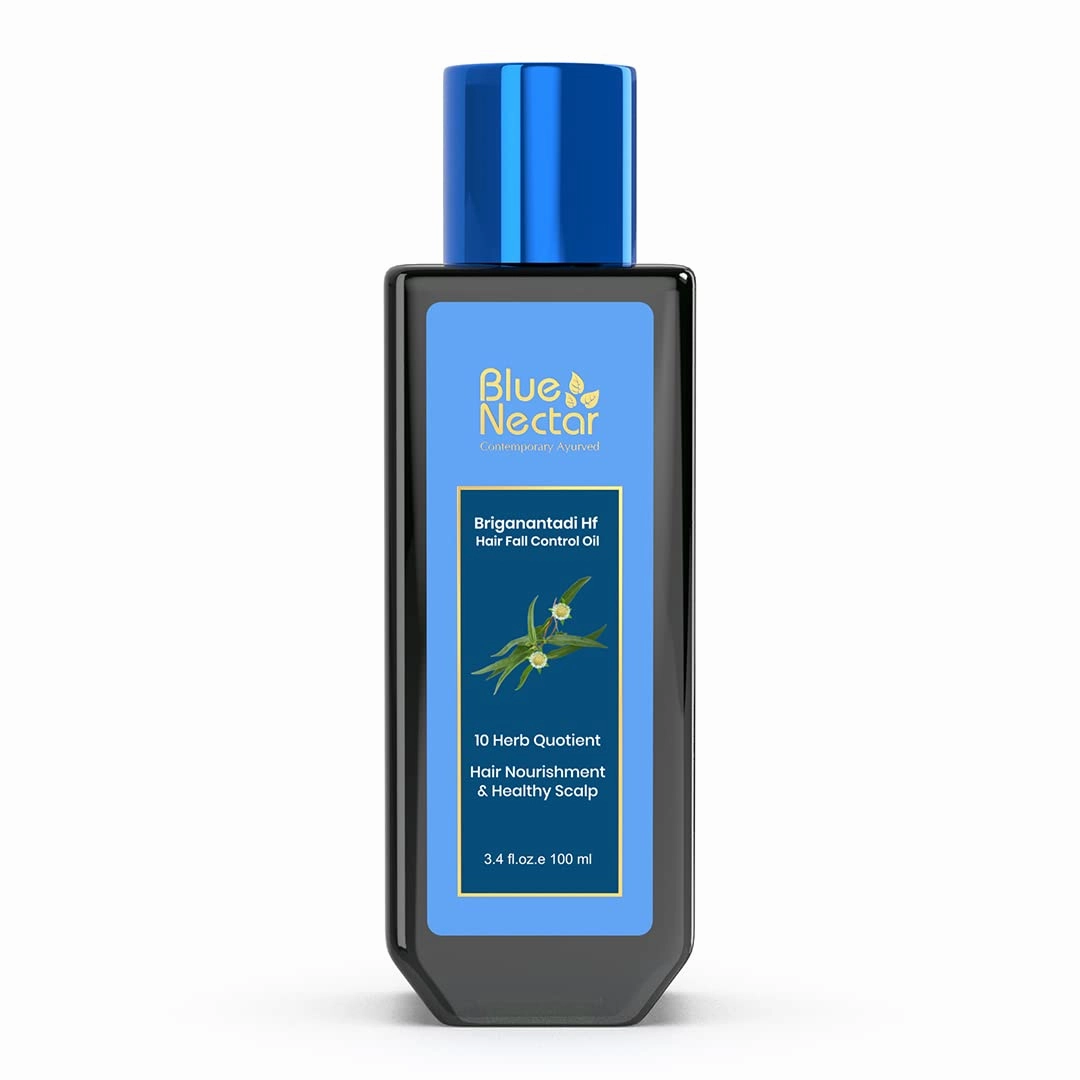 Blue Nectar Natural Hair Growth Oil for Hair Fall Control | Plant Based Bhringraj Oil with Rosemary & Lavender for Hair (9 Herbs, 3.38 Fl Oz)