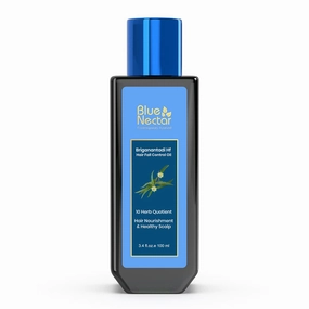 Blue Nectar Natural Hair Growth Oil for Hair Fall Control | Plant Based Bhringraj Oil with Rosemary & Lavender for Hair (9 Herbs, 3.38 Fl Oz)