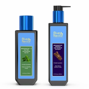 Blue Nectar Ultimate Hair Care Kit: Tea Tree Scalp Oil & Anti-Dandruff Shampoo Combo - 22 Potent Herbs for Healthy, Gorgeous Hair