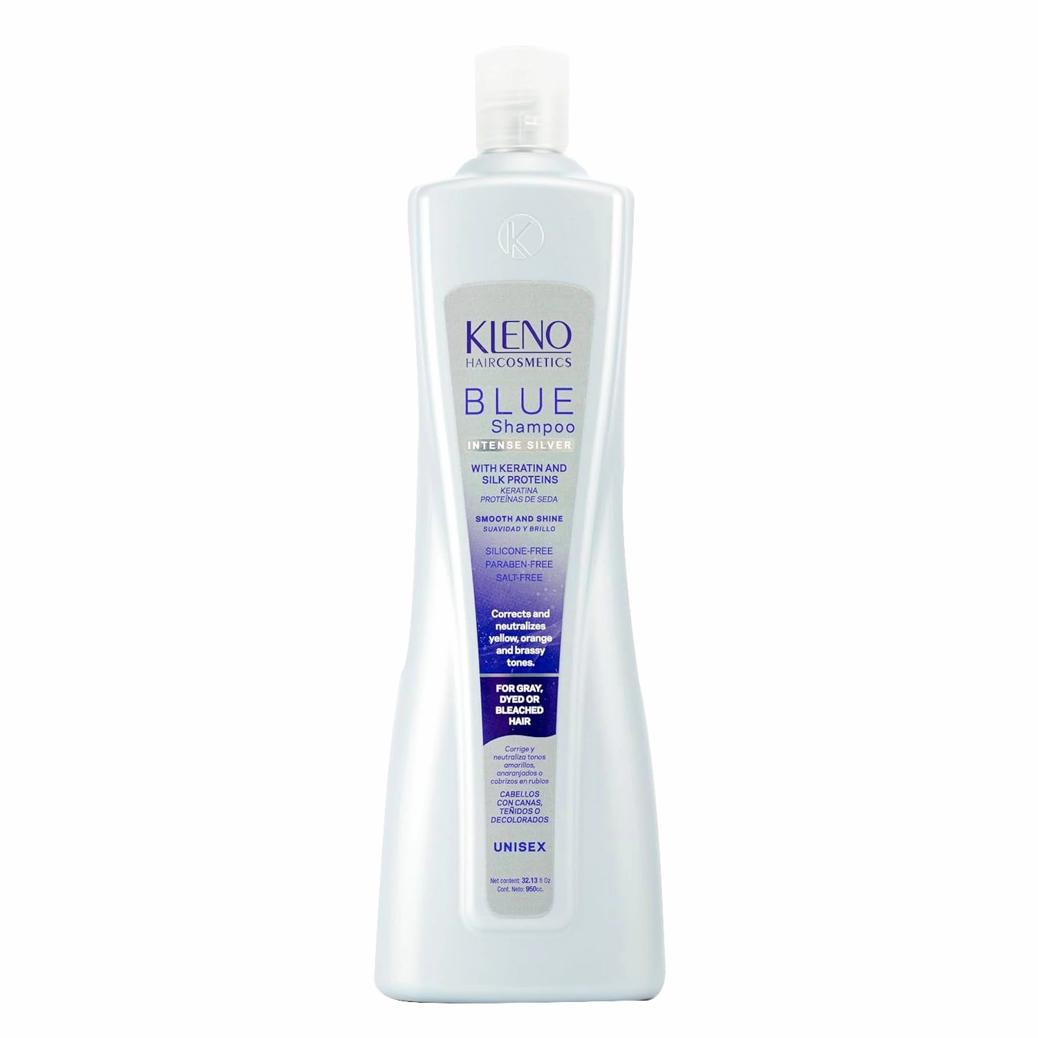 Blue Silver Intense Shampoo - Keratin & Silk Proteins, Neutralizes Yellow, Orange & Brassy Tones, Unisex Toning Treatment, Softness & Shine, 32.13 fl oz Bottle