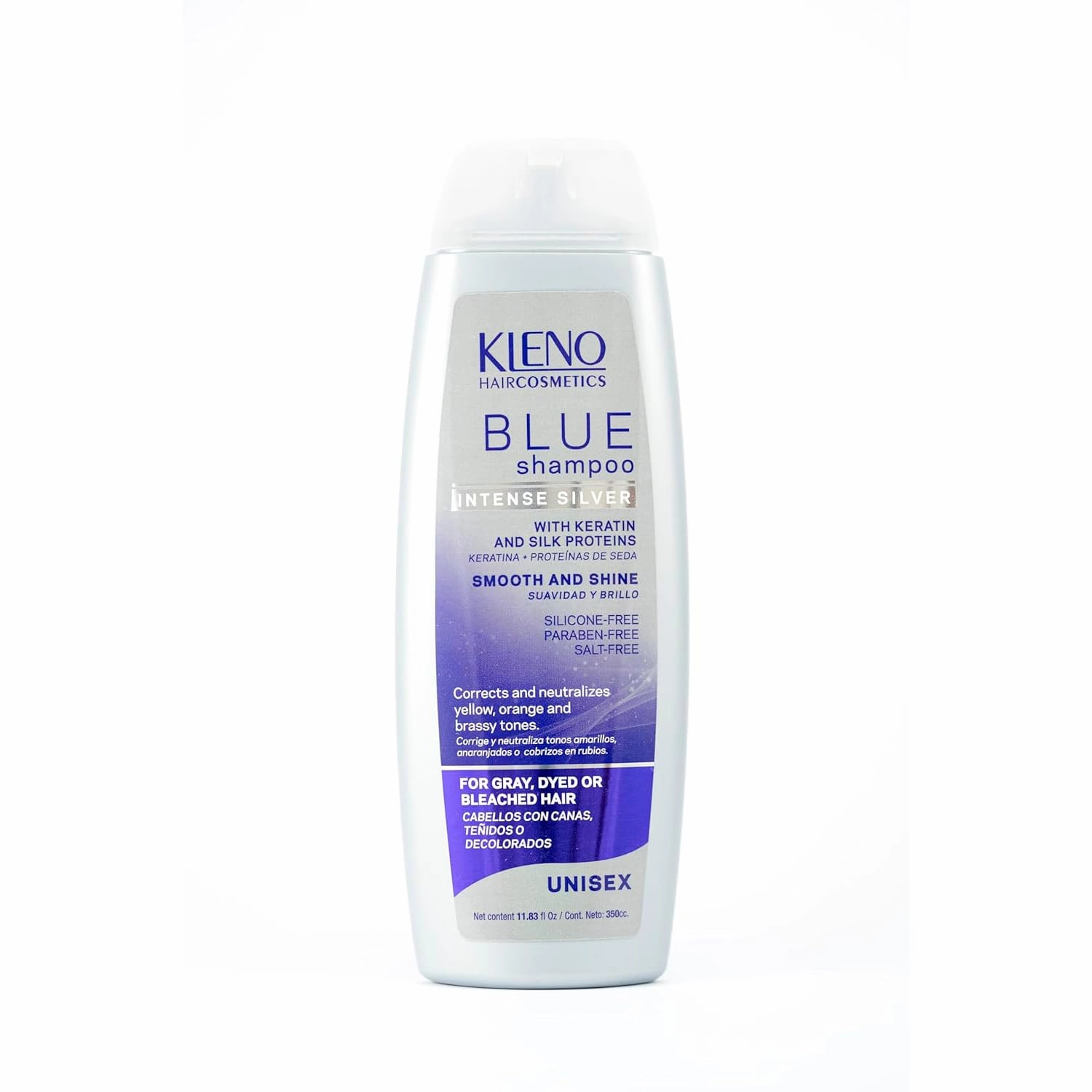 Blue Silver Intense Shampoo - Keratin & Silk Proteins, Toning Treatment, Neutralizes Yellow and Brassy Tones, Adds Shine, Unisex Formula, 11.83 fl oz Bottle