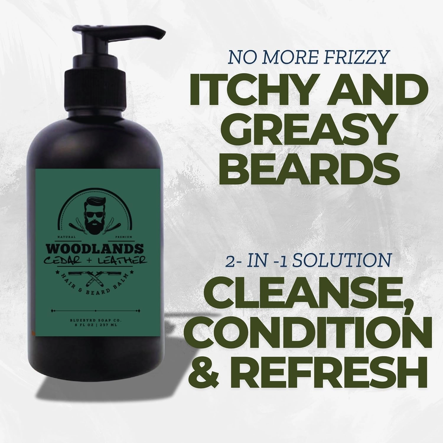 Bluebyrd Soap Co. Cedar   Leather Beard Wash 8oz | Woodlands Scented Cleansing Beard Shampoo & Beard Conditioner for Men, Reduce Frizz, Softens & Manages (Sandalwood)