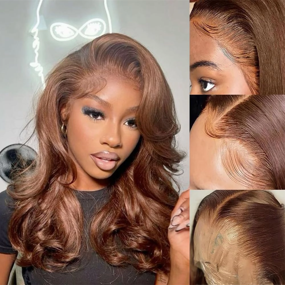 Bob Wig Human Hair 13x4 Body Wave Lace Front Wigs Human Hair 14 Inch 180% Density Brown Human Hair Wigs for Black Women with Baby Hair