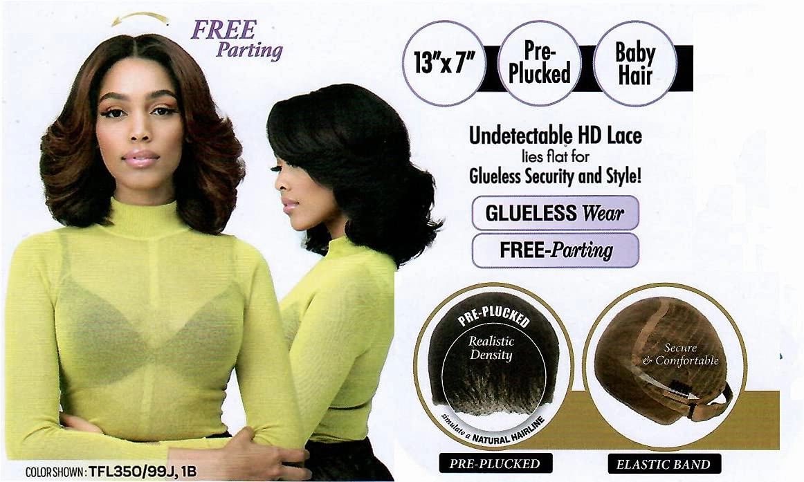 Bobbi Boss 13X7 HD Lace Bob Curly Synthetic Wig - MLF602 NATALIA, Wavy Short Wigs with Baby Hairs, Glueless Lace Free Part Wig with High Heat Resistant Wigs (1, Jet Black)