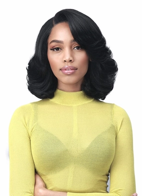 Bobbi Boss 13X7 HD Lace Bob Curly Synthetic Wig - MLF602 NATALIA, Wavy Short Wigs with Baby Hairs, Glueless Lace Free Part Wig with High Heat Resistant Wigs (1, Jet Black)