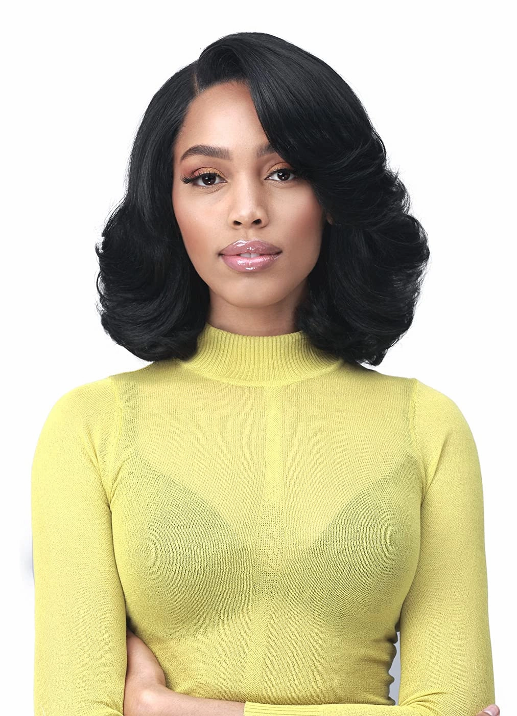 Bobbi Boss 13X7 HD Lace Bob Curly Synthetic Wig - MLF602 NATALIA, Wavy Short Wigs with Baby Hairs, Glueless Lace Free Part Wig with High Heat Resistant Wigs (1, Jet Black)