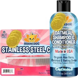 Bodhi Dog Oatmeal Shampoo 17oz   Stainless Steel Comb Bundle