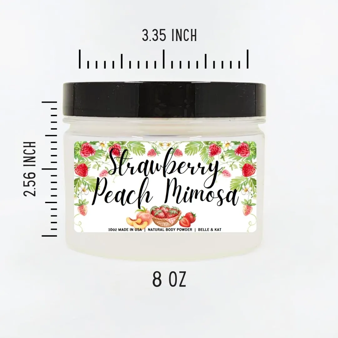 Body Dusting Powder - Scented Strawberry Peach Mimosa - 8oz Container with Lid and Puff Applicator