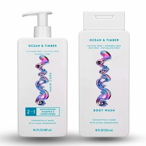 Body Wash Shampoo & Conditioner 2-in-1 - Ocean & Timber - Contain Naturally Derived Ingredients | All Hair - Silicone, Sulfate and Paraben Free - Full & Thick - 16.5 FLOz - Pack Of 02