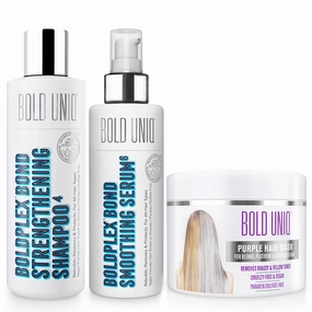 BOLD UNIQ Purple Hair Mask For Blonde, Platinum, Bleached, Silver, Gray, Ash & Brassy Hair, BoldPlex 6 Hair Serum & BoldPlex 4 Shampoo Bundle - Remove Yellow Tones & Condition Dry, Damaged Hair