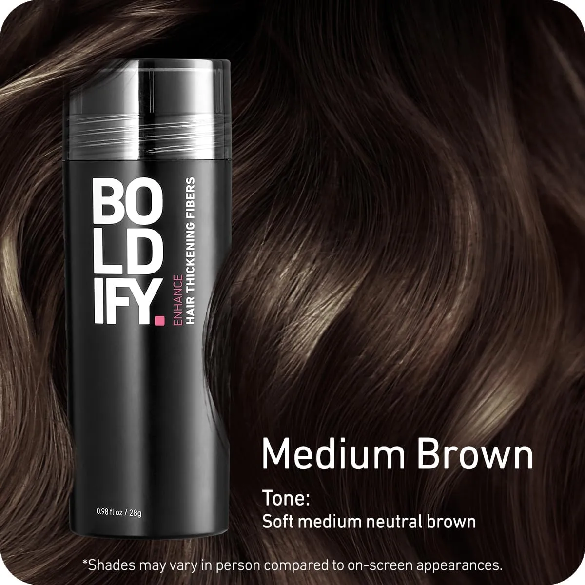 BOLDIFY Hair Fibers (28g) - Fill In Thinning and Fine Hair for an Instantly Fuller, Thicker Look - 14 Shades for Women & Men - Medium Brown