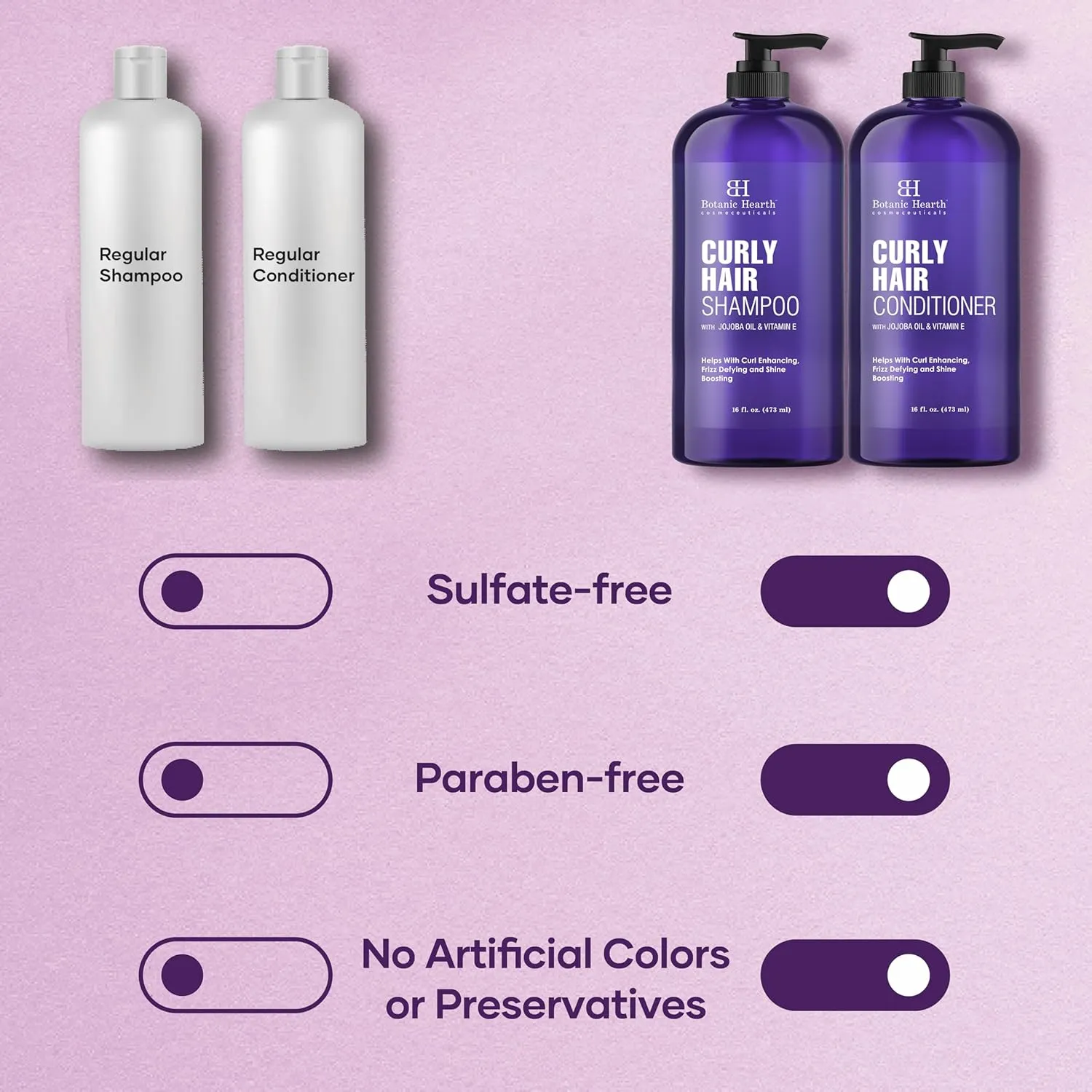 Botanic Hearth Curly Hair Shampoo and Conditioner Set For Curly Hair | Detangle, Define & Enhance Curls | With Jojoba oil & Vitamin E | Sulphate Free | 16 fl oz x 2