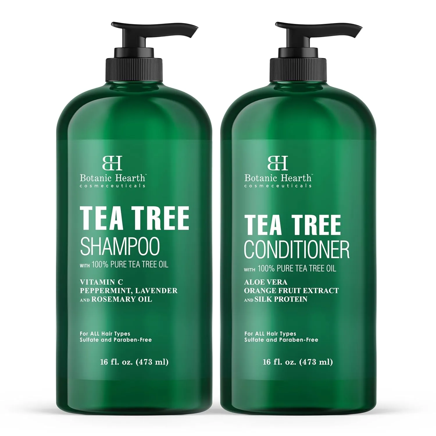 Botanic Hearth Tea Tree Shampoo and Conditioner Set - with 100% Pure Tea Tree Oil, for Itchy and Dry Scalp, Sulfate/Paraben Free - for Men and Women - 16 fl oz each
