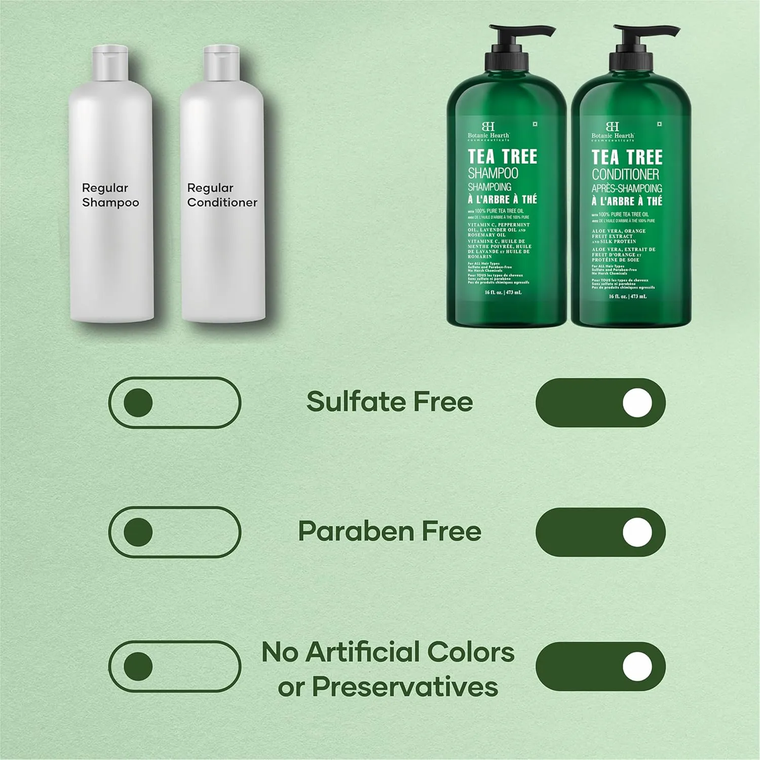 Botanic Hearth Tea Tree Shampoo and Conditioner Set - with 100% Pure Tea Tree Oil, for Itchy and Dry Scalp, Sulfate/Paraben Free - for Men and Women - 16 fl oz each