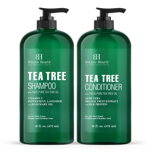 Botanic Hearth Tea Tree Shampoo and Conditioner Set - with 100% Pure Tea Tree Oil, for Itchy and Dry Scalp, Sulfate/Paraben Free - for Men and Women - 16 fl oz each