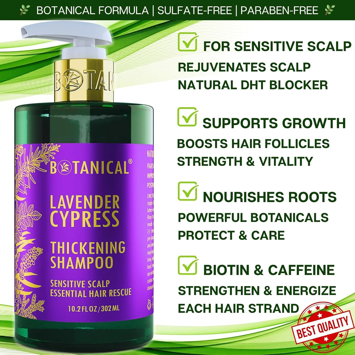 Botanical Hair Growth Lavender Shampoo with Saw Palmetto for Hair Loss and Hair Thinning Prevention Scalp Stimulating Natural Thickening Shampoo Regrowth Products For Women & Men 10.2 Fl Oz