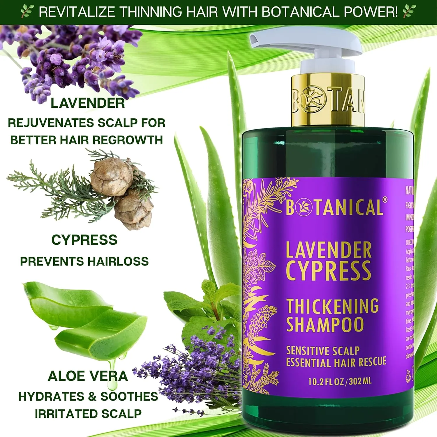 Botanical Hair Growth Lavender Shampoo with Saw Palmetto for Hair Loss and Hair Thinning Prevention Scalp Stimulating Natural Thickening Shampoo Regrowth Products For Women & Men 10.2 Fl Oz