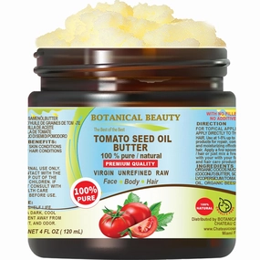 Botanical Beauty TOMATO SEED OIL BUTTER 100% Pure Natural VIRGIN UNREFINED Cold-Pressed 4 Fl oz 120 ml for Face, Skin, Body, Hair, Lip, Nails. Rich in Vitamin E, Lycopene, Lutein, Copper, Iron