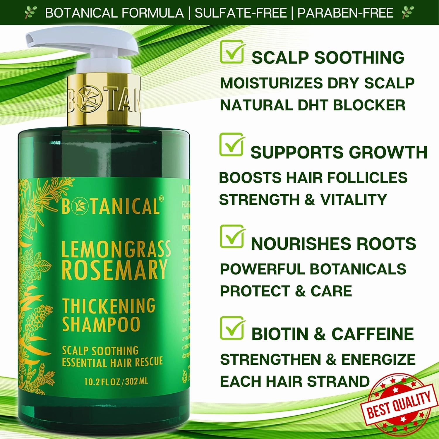 Botanical Hair Growth Rosemary Shampoo with Saw Palmetto for Hair Loss and Hair Thinning Prevention Scalp Soothing Natural Thickening Shampoo Regrowth Products For Women & Men 10.2 Fl Oz