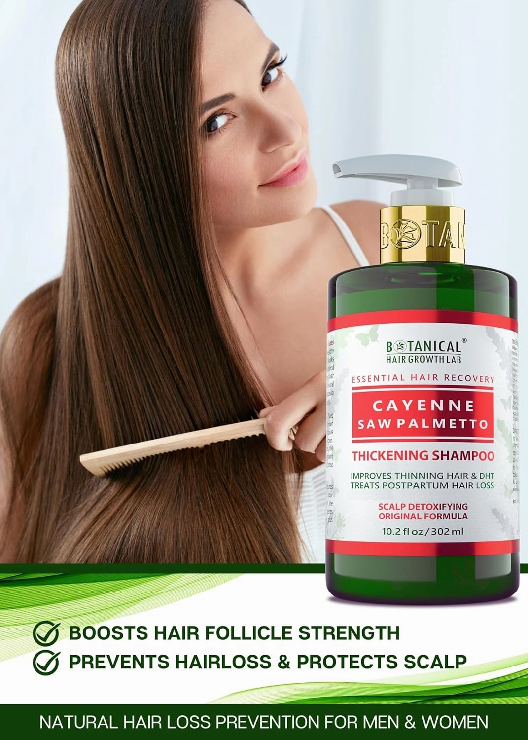 Botanical Hair Growth Shampoo Cayenne Saw Palmetto Hair Thickening Anti-Thinning Scalp Stimulating Natural Anti-Hair Loss Therapy For Women & Men 10.2 Fl Oz