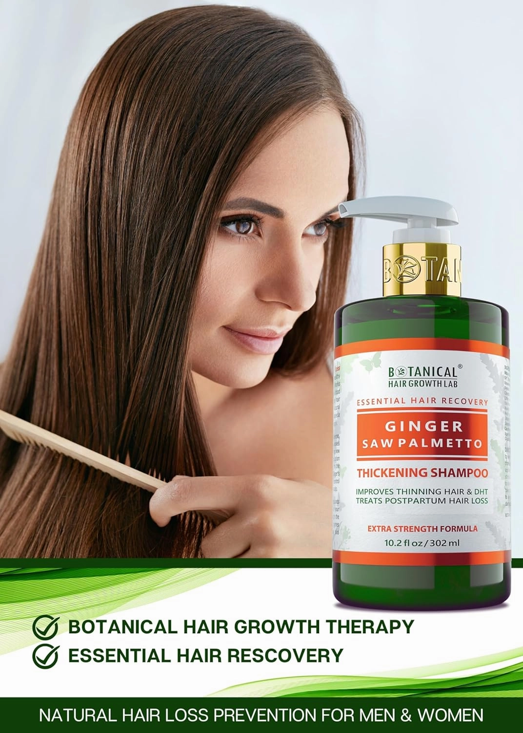 Botanical Hair Growth Shampoo Ginger Saw Palmetto Hair Thickening Anti-Thinning Scalp Stimulating Natural Anti-Hair Loss Therapy For Women & Men 10.2 Fl Oz