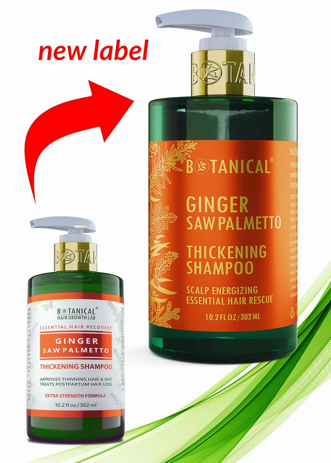 Botanical Hair Growth Shampoo Ginger Saw Palmetto Hair Thickening Anti-Thinning Scalp Stimulating Natural Anti-Hair Loss Therapy For Women & Men 10.2 Fl Oz