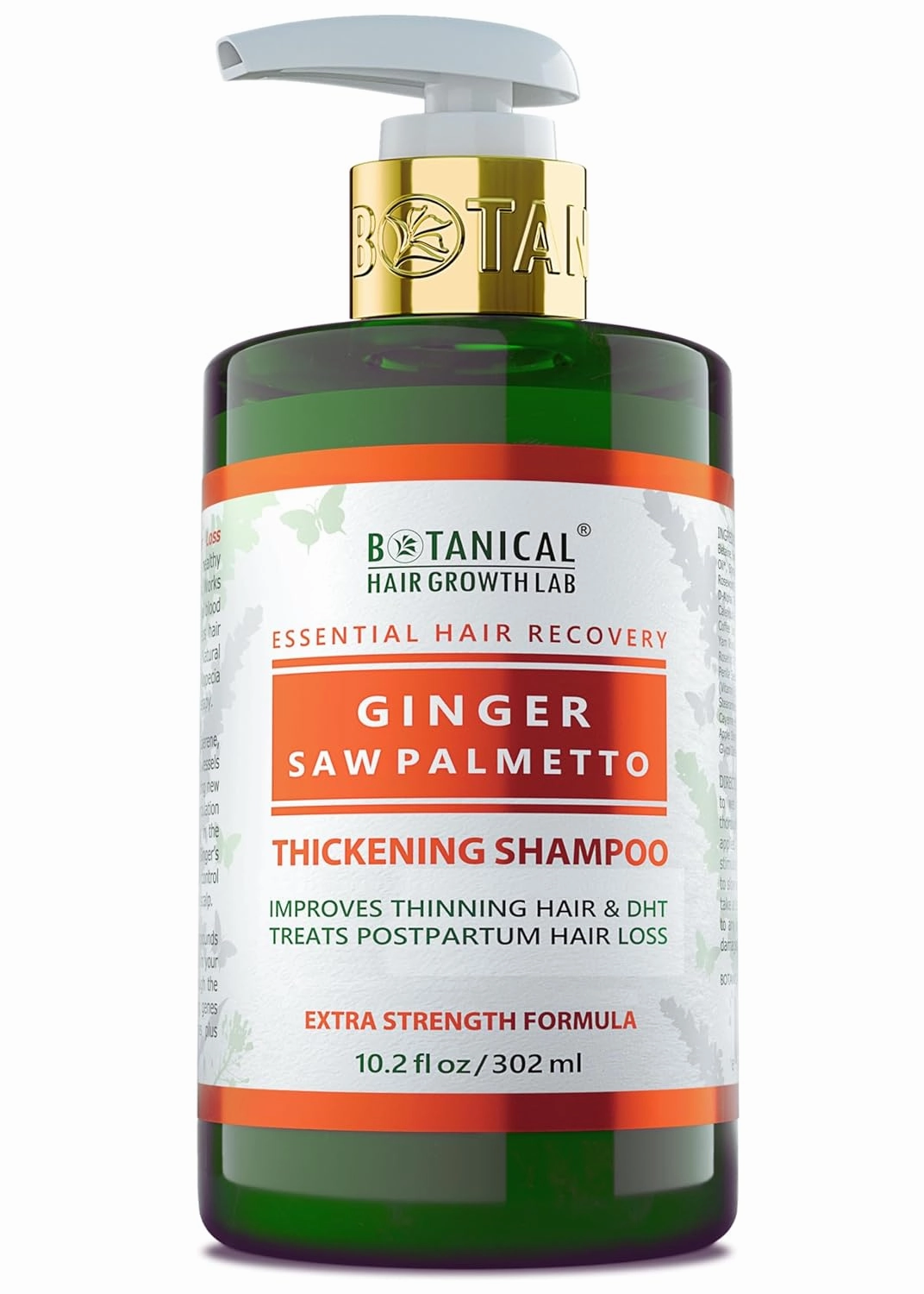 Botanical Hair Growth Shampoo Ginger Saw Palmetto Hair Thickening Anti-Thinning Scalp Stimulating Natural Anti-Hair Loss Therapy For Women & Men 10.2 Fl Oz