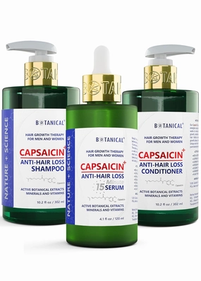Botanical Hair Growth Therapy For Men and Women - Capsaicin Anti Hair Loss Anti-Hair Loss Pre-Shampoo Scalp Treatment, Shampoo and Conditioner for Hair Thinning Prevention and Natural Hair Growth