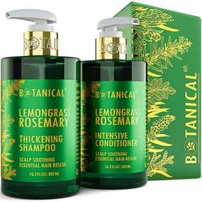 Botanical Hair Growth Thickening Shampoo and Anti-Thinning Conditioner “Scalp Soothing” Lemongrass Rosemary Shampoo for Hair Loss, Thickening Products For Women & Men (Pack of 2)