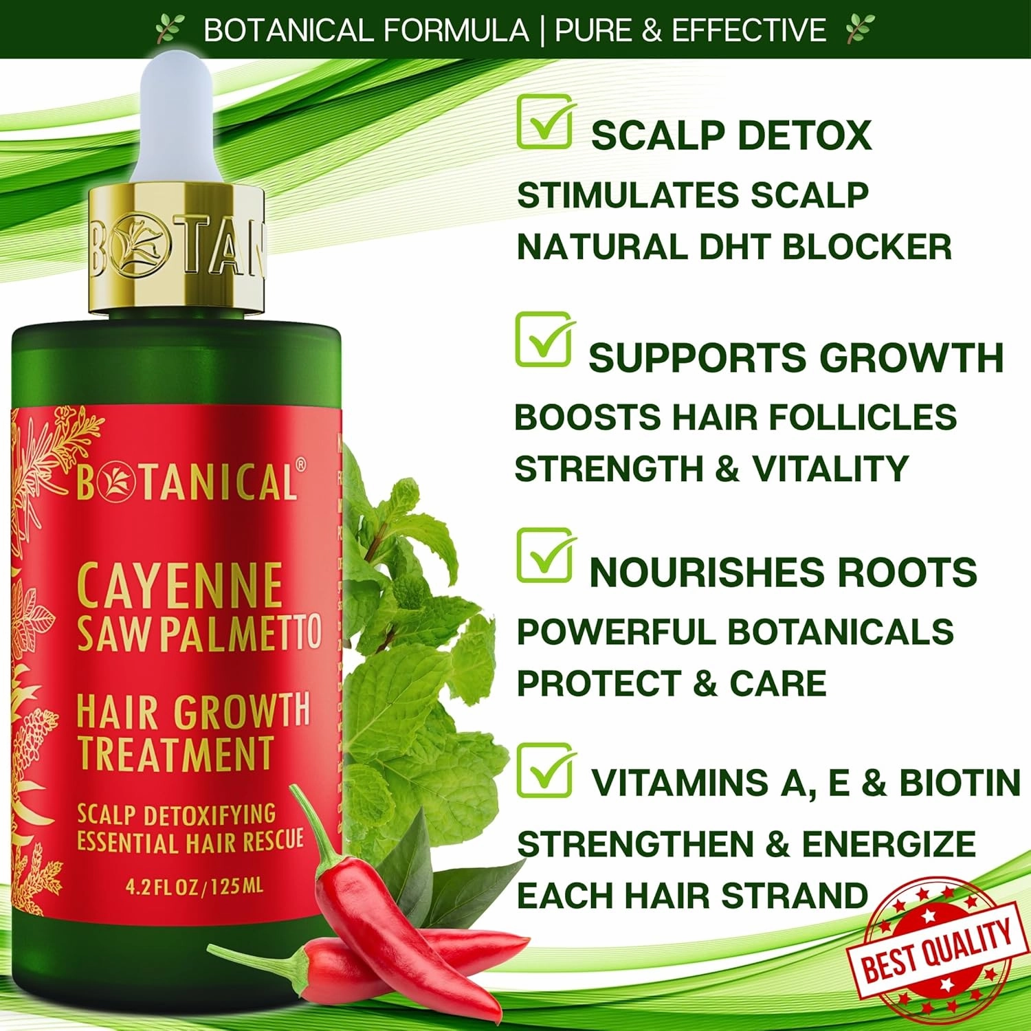 Botanical Hair Growth Treatment - Scalp Detoxifying Cayenne Saw Palmetto Oil with Biotin for Anti-Thinning, Thickening Pre-Shampoo for Women & Men 4.2 Fl Oz