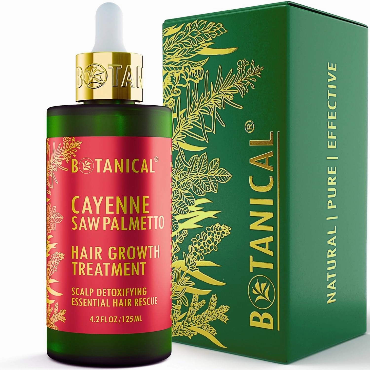 Botanical Hair Growth Treatment - Scalp Detoxifying Cayenne Saw Palmetto Oil with Biotin for Anti-Thinning, Thickening Pre-Shampoo for Women & Men 4.2 Fl Oz
