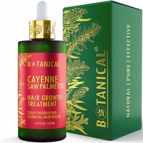 Botanical Hair Growth Treatment - Scalp Detoxifying Cayenne Saw Palmetto Oil with Biotin for Anti-Thinning, Thickening Pre-Shampoo for Women & Men 4.2 Fl Oz