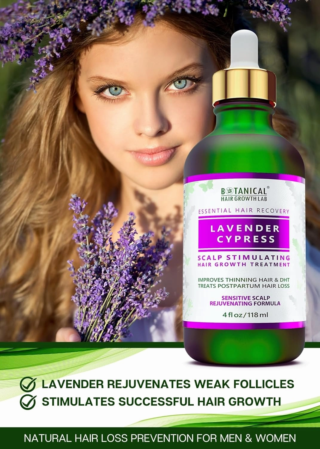 Botanical Hair Growth Treatment Rejuvenating Lavender Oil For Hair Loss With Biotin Scalp Stimulating Anti-Thinning Pre-Shampoo Thickening Hair Growth Oil For Women & Men 4 Fl Oz