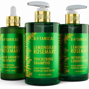 Botanical Hair Growth Treatment, Thickening Shampoo and Anti-Thinning Conditioner “Scalp Soothing” Lemongrass Rosemary Shampoo for Hair Loss, Thickening Products For Women & Men