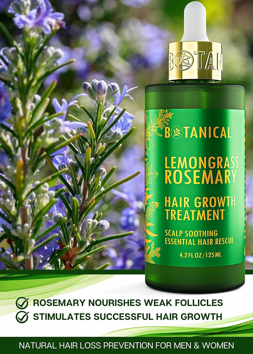 Botanical Hair Growth Treatment, Thickening Shampoo and Anti-Thinning Conditioner “Scalp Soothing” Lemongrass Rosemary Shampoo for Hair Loss, Thickening Products For Women & Men