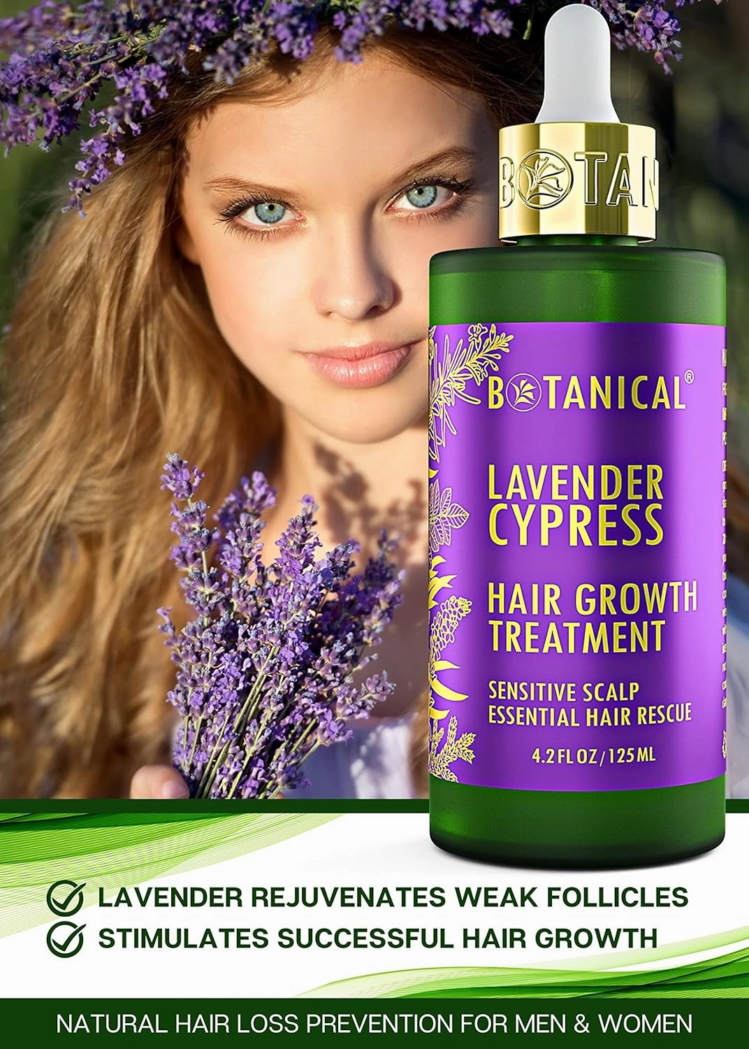 Botanical Hair Growth Treatment, Thickening Shampoo and Anti-Thinning Conditioner “Sensitive Scalp” Lavender Shampoo for Hair Loss, Thickening Products For Women & Men