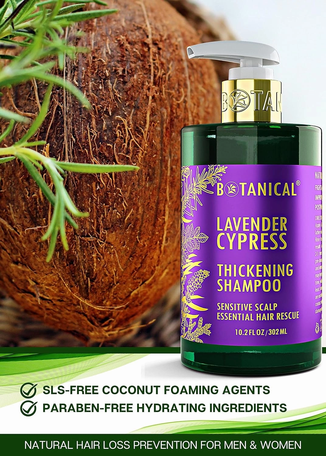 Botanical Hair Growth Treatment, Thickening Shampoo and Anti-Thinning Conditioner “Sensitive Scalp” Lavender Shampoo for Hair Loss, Thickening Products For Women & Men