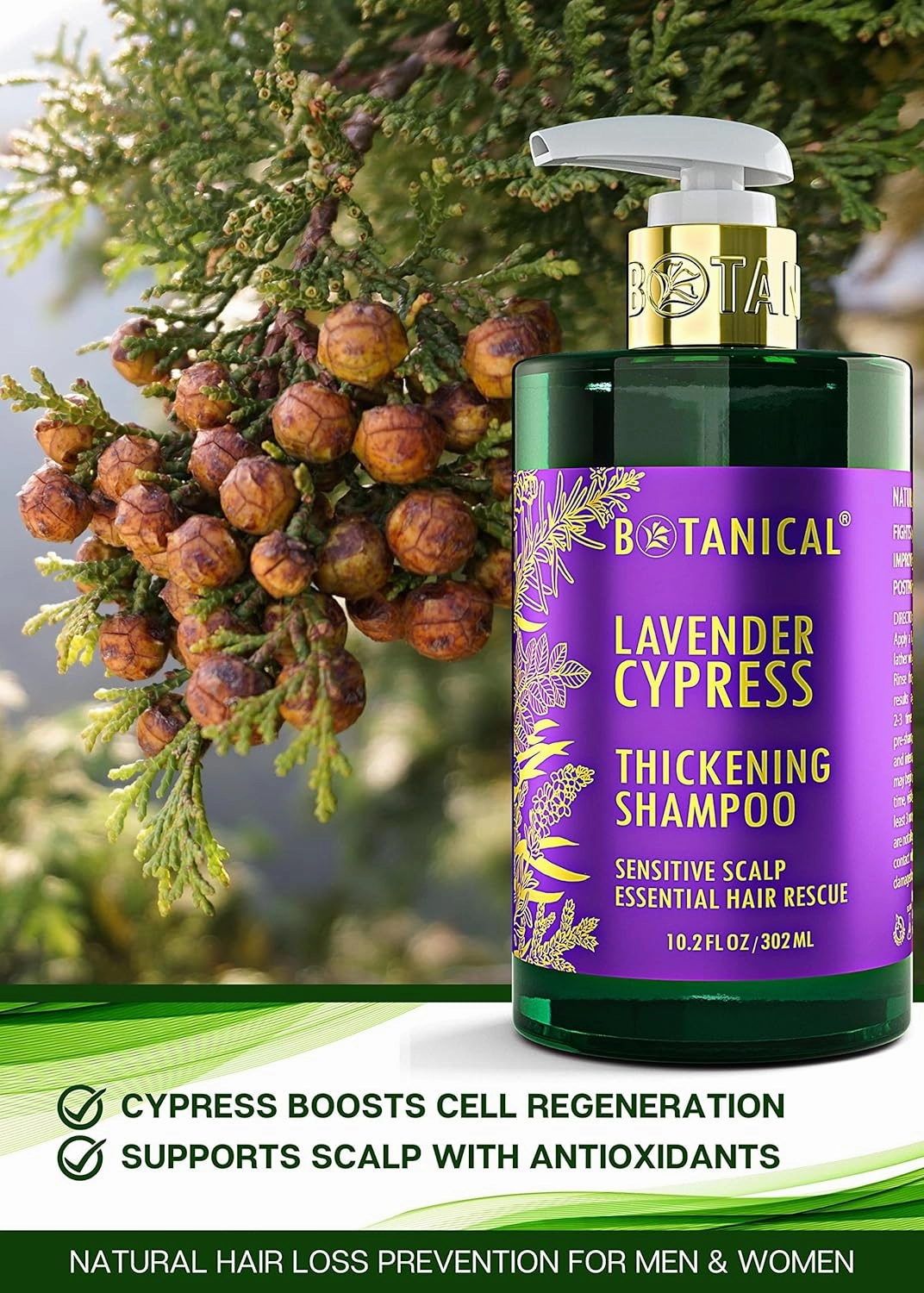 Botanical Hair Growth Treatment, Thickening Shampoo and Anti-Thinning Conditioner “Sensitive Scalp” Lavender Shampoo for Hair Loss, Thickening Products For Women & Men
