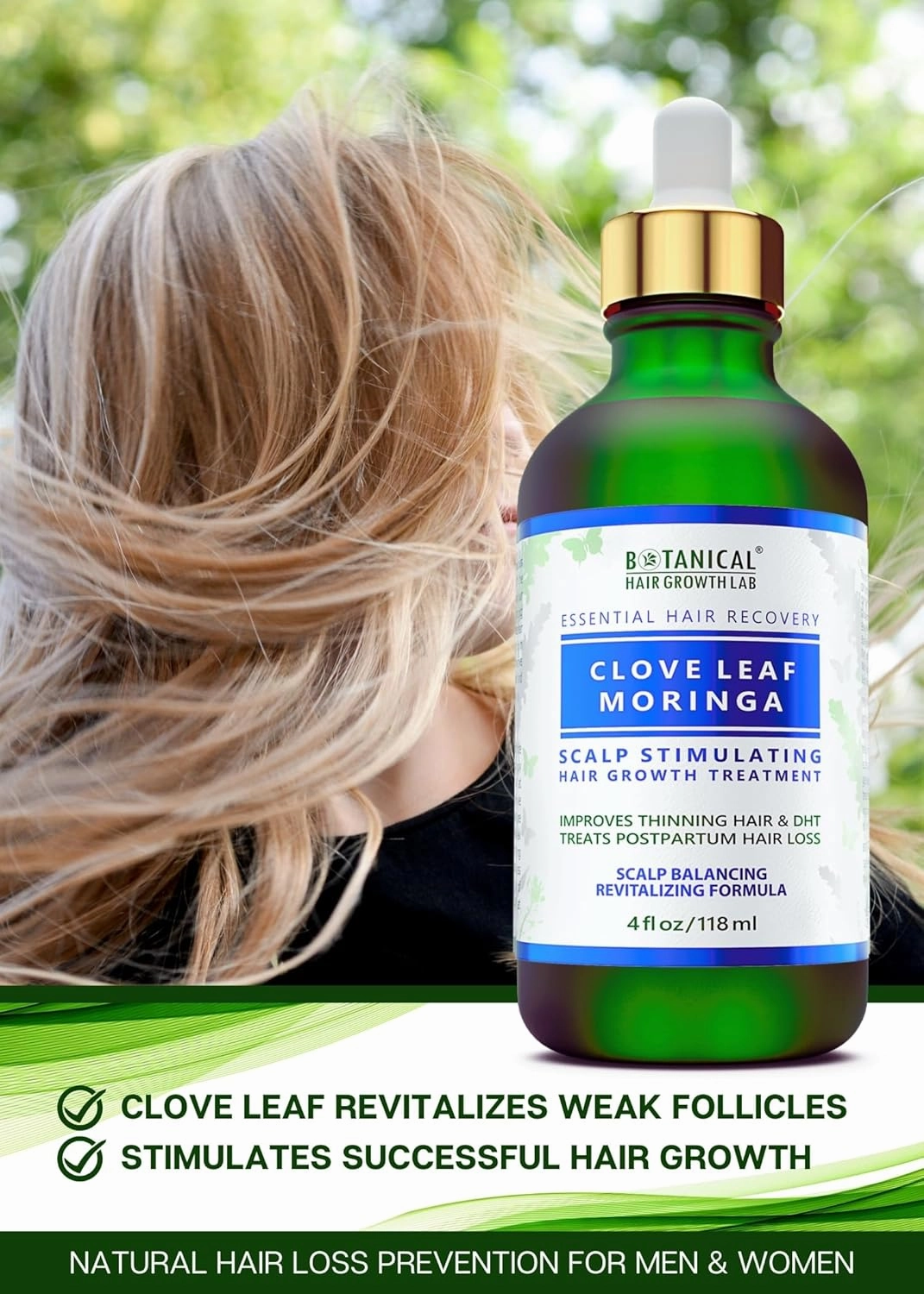 Botanical Hair Treatment with Clove Leaf, Moringa Oil, and Biotin - Scalp Stimulating Anti-Thinning Pre-Shampoo for Thicker Hair for Women & Men, 4 Fl Oz