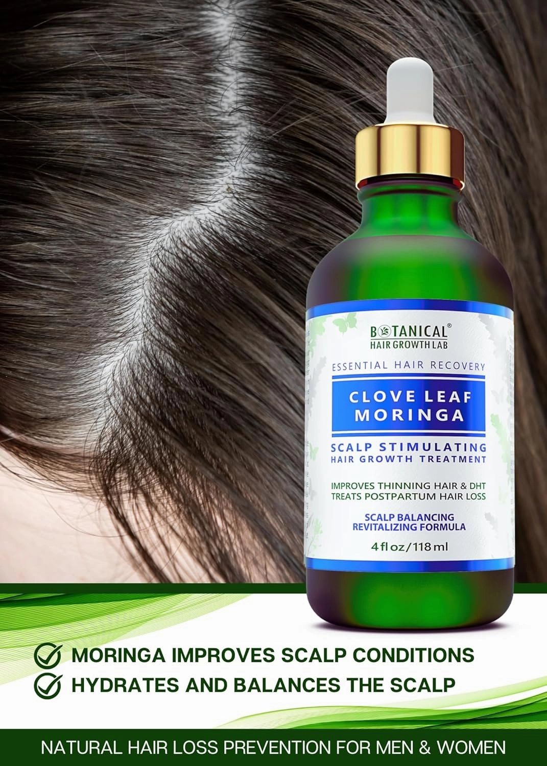 Botanical Hair Treatment with Clove Leaf, Moringa Oil, and Biotin - Scalp Stimulating Anti-Thinning Pre-Shampoo for Thicker Hair for Women & Men, 4 Fl Oz