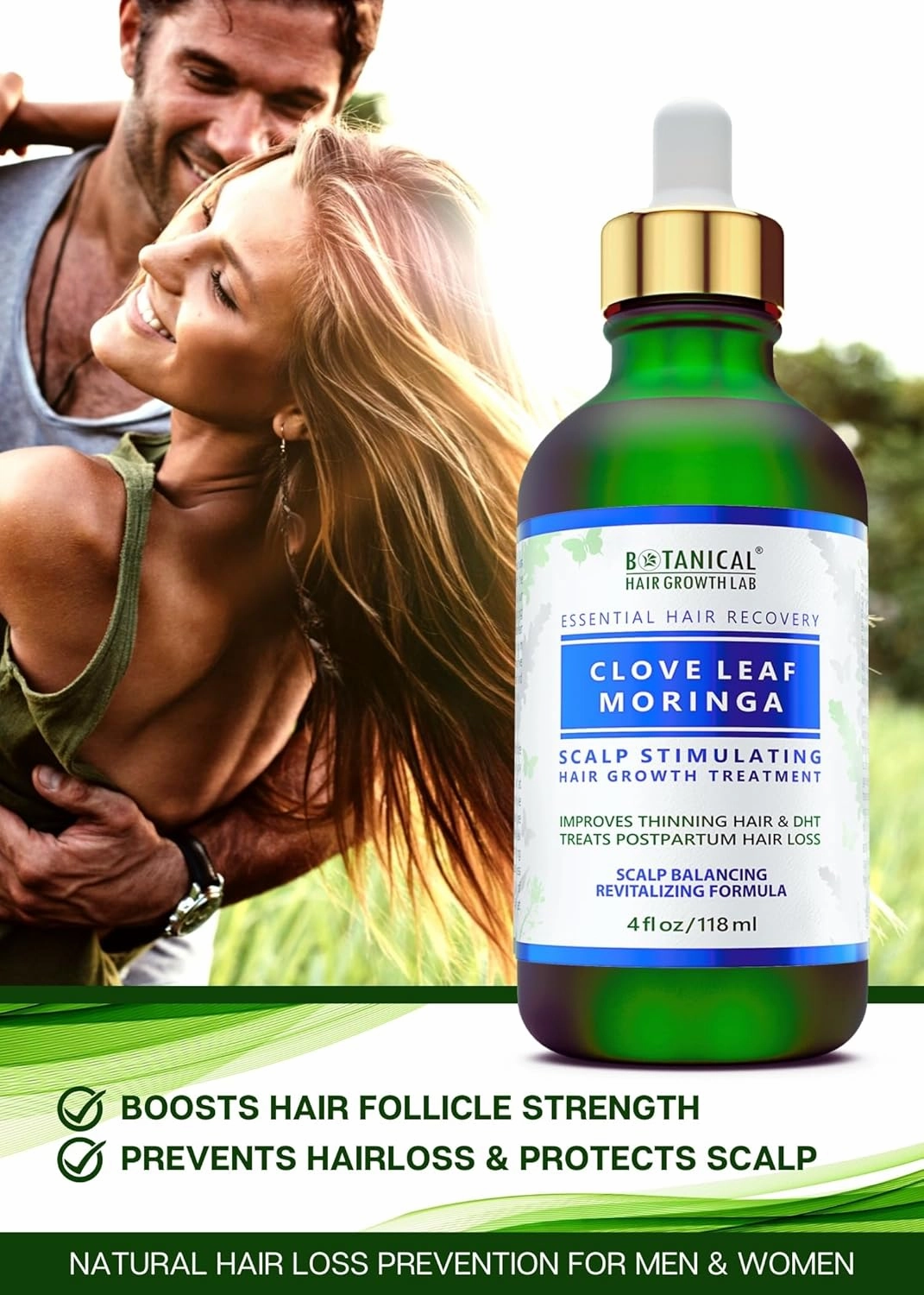 Botanical Hair Treatment with Clove Leaf, Moringa Oil, and Biotin - Scalp Stimulating Anti-Thinning Pre-Shampoo for Thicker Hair for Women & Men, 4 Fl Oz