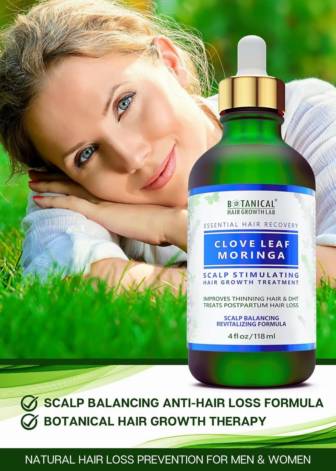 Botanical Hair Treatment with Clove Leaf, Moringa Oil, and Biotin - Scalp Stimulating Anti-Thinning Pre-Shampoo for Thicker Hair for Women & Men, 4 Fl Oz