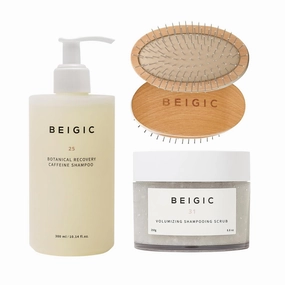 Botanical Recovery Caffeine Shampoo, Volumizing Shampooing Scrub, Scalp Massage Hair Brush Bundle