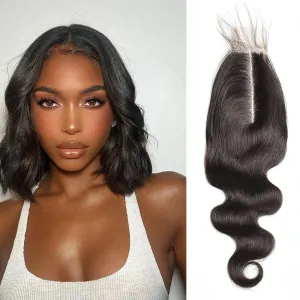 Brazilian 2x6 Lace Closure Body Wave Remy Human Hair Transparent Lace Closure With Baby Hair Deep Middle Part Kim K Lace Closure (8 inch)